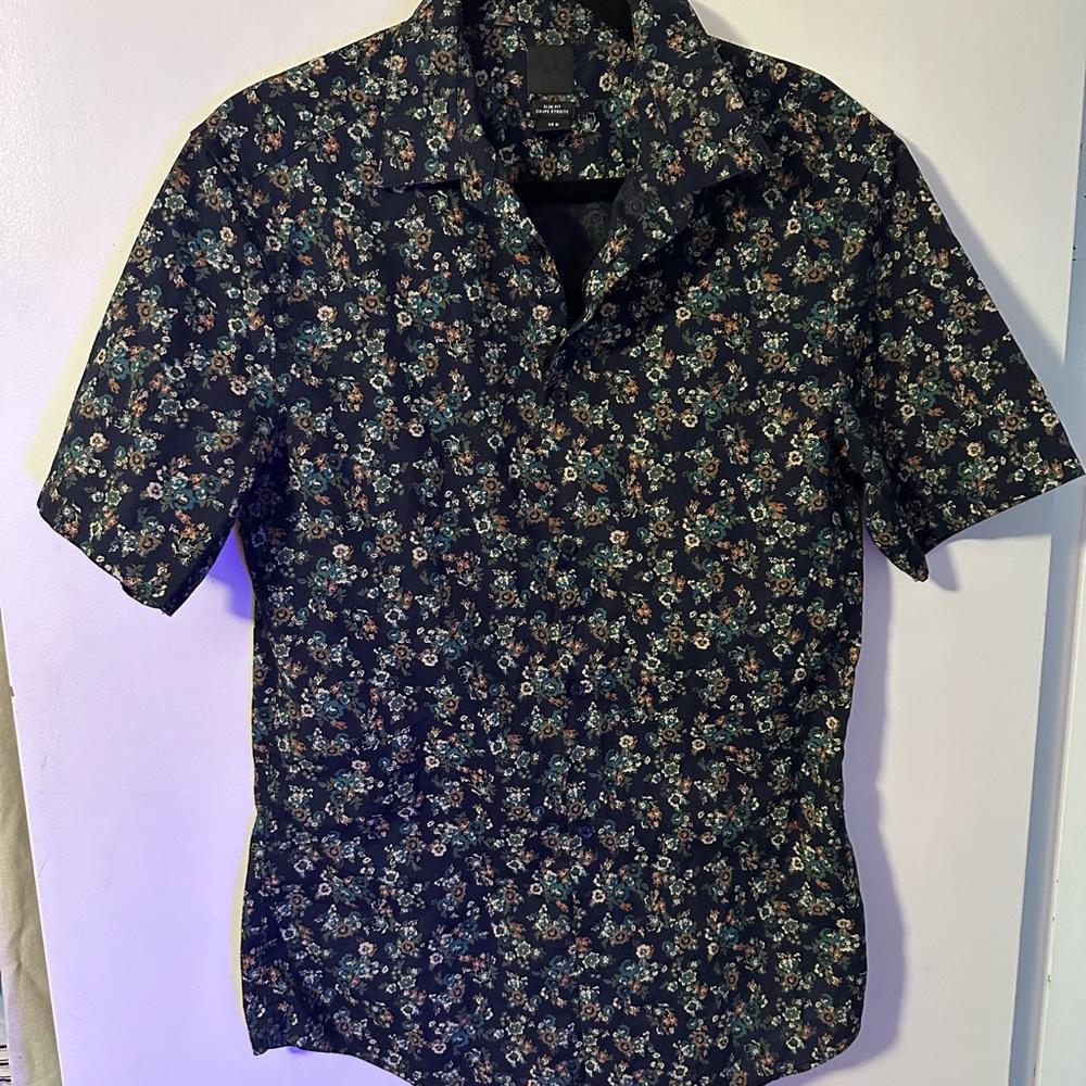 H&M Black Casual Button Down Shirt with Floral Pattern